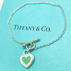 Tiffany & Co. Blue Enamel Love Lock Heart Toggle Bracelet Sterling Silver 6"
